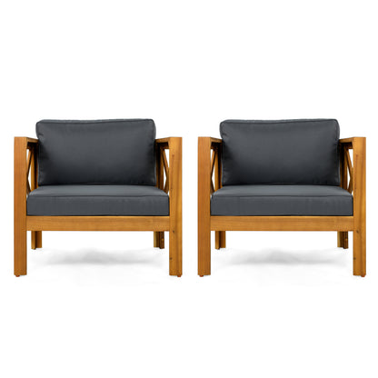 Patio Conversation Set, Outdoor Wood Leisure Seat(Set of 2),Armchair with Cushions,Acacia Wood Patio Side Table,for Backyard, Lawn, Balcony,Teak Finish,Dark Grey cushion