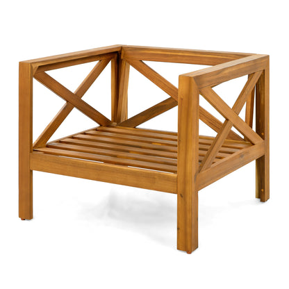 Patio Conversation Set, Outdoor Wood Conversation Seat(Set of 2),Armchair with Cushions,Foldable Acacia Wood Side Table,Teak Finish,Dark Grey cushion