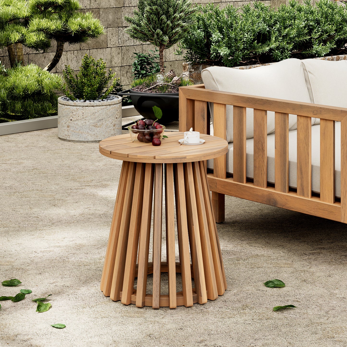 Patio Conversation Set, Outdoor Wood Leisure Seat(Set of 2),Armchair with Cushions,Acacia Wood Patio Side Table,for Backyard, Lawn, Balcony,Teak Finish,Blue cushion