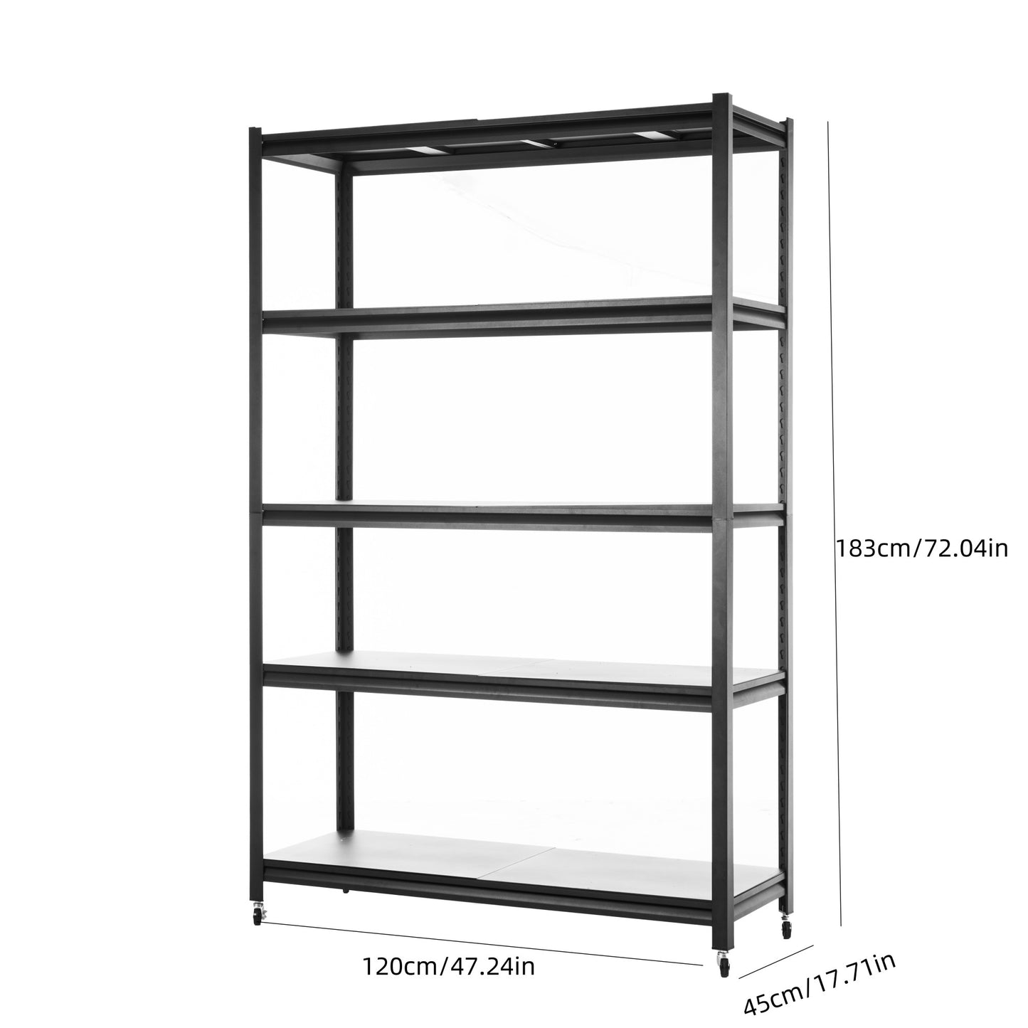Storage shelves with 5 adjustable levels, garage storage shelves, heavy-duty metal shelves, practical shelf units, suitable for warehouse storage rooms, wardrobes, kitchens, 72x47x17 inches