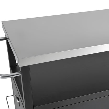 54.5" Outdoor Kitchen Island with Stainless Steel Tabletop, Metal Grill Cart Table with Storage Cabinet, Spice Rack and Towel Rack, Outdoor Bar Cart with 4 Lockable Wheels for Outside BBQ