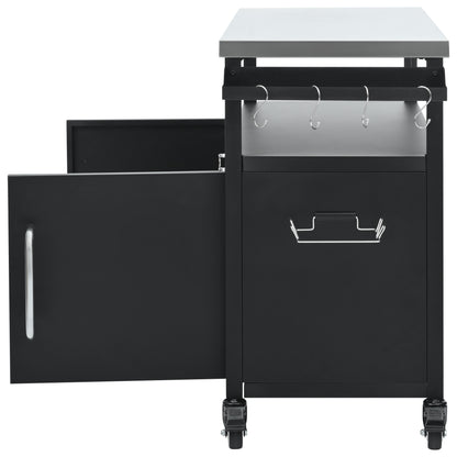 54.5" Outdoor Kitchen Island with Stainless Steel Tabletop, Metal Grill Cart Table with Storage Cabinet, Spice Rack and Towel Rack, Outdoor Bar Cart with 4 Lockable Wheels for Outside BBQ