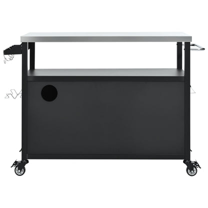 54.5" Outdoor Kitchen Island with Stainless Steel Tabletop, Metal Grill Cart Table with Storage Cabinet, Spice Rack and Towel Rack, Outdoor Bar Cart with 4 Lockable Wheels for Outside BBQ