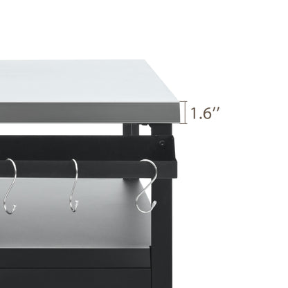 54.5" Outdoor Kitchen Island with Stainless Steel Tabletop, Metal Grill Cart Table with Storage Cabinet, Spice Rack and Towel Rack, Outdoor Bar Cart with 4 Lockable Wheels for Outside BBQ