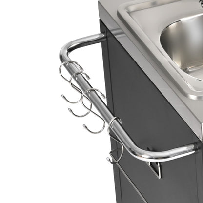 55.5" Outdoor Kitchen Island with Sink, Metal Grill Cart Table with 304 Stainless Steel Sink, Outdoor Bar Cart Sink Station with 4 Lockable Wheels for Pizza Prep & BBQ, L 55.5" x W 20" H 36.7