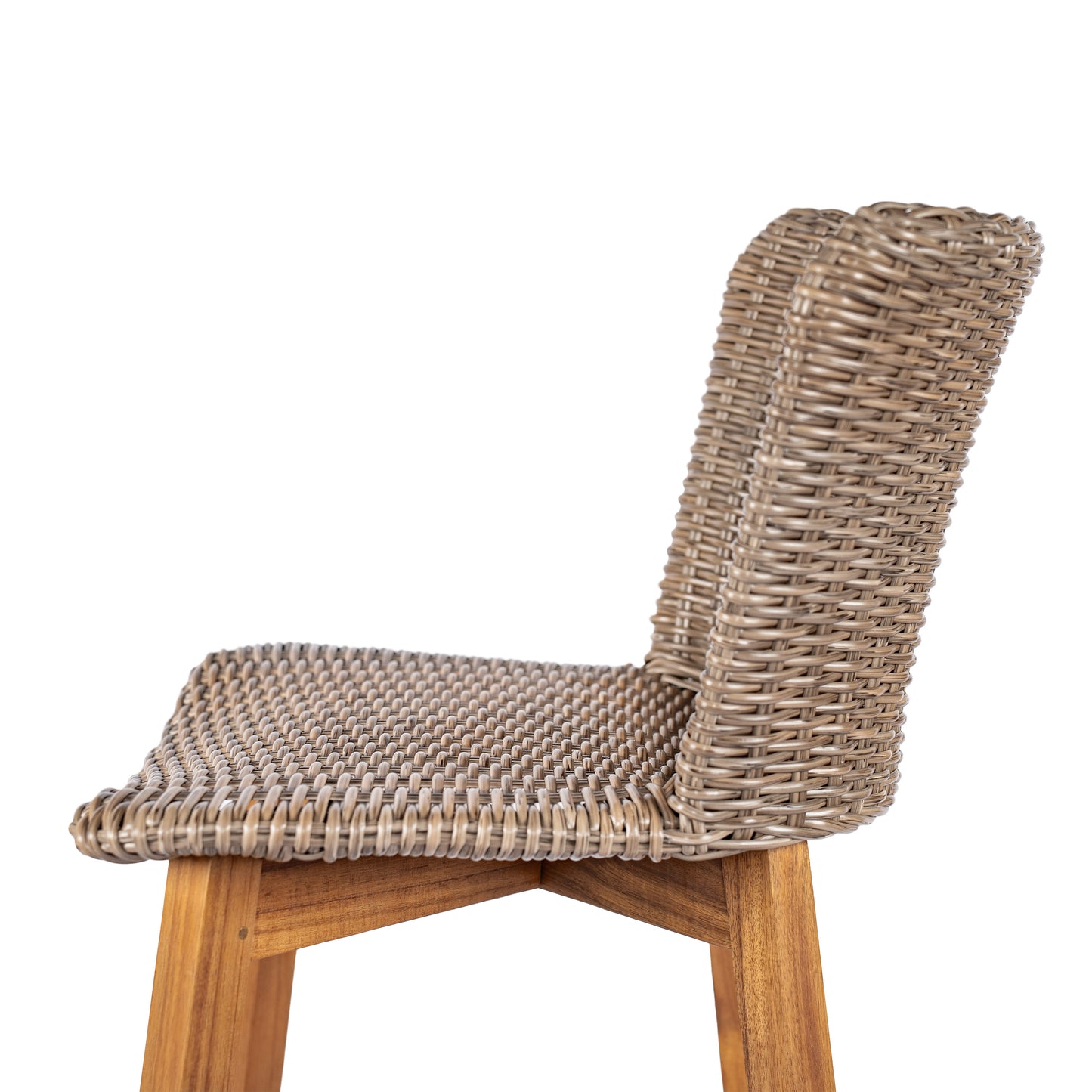 Outdoor Bar Stool, Teak Finished Wood with Light Brown Wicker, Set of 2
