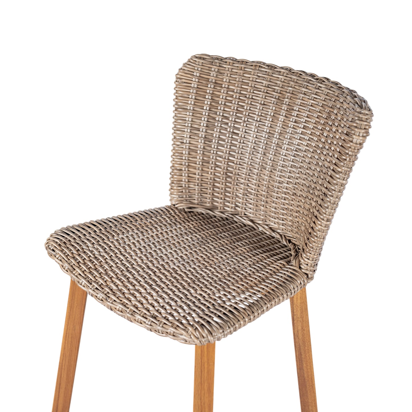 Outdoor Bar Stool, Teak Finished Wood with Light Brown Wicker, Set of 2