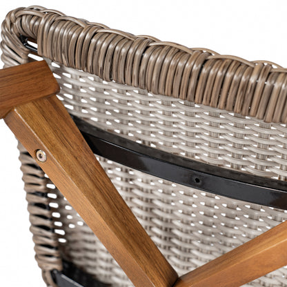 Outdoor Bar Stool, Teak Finished Wood with Light Brown Wicker, Set of 2