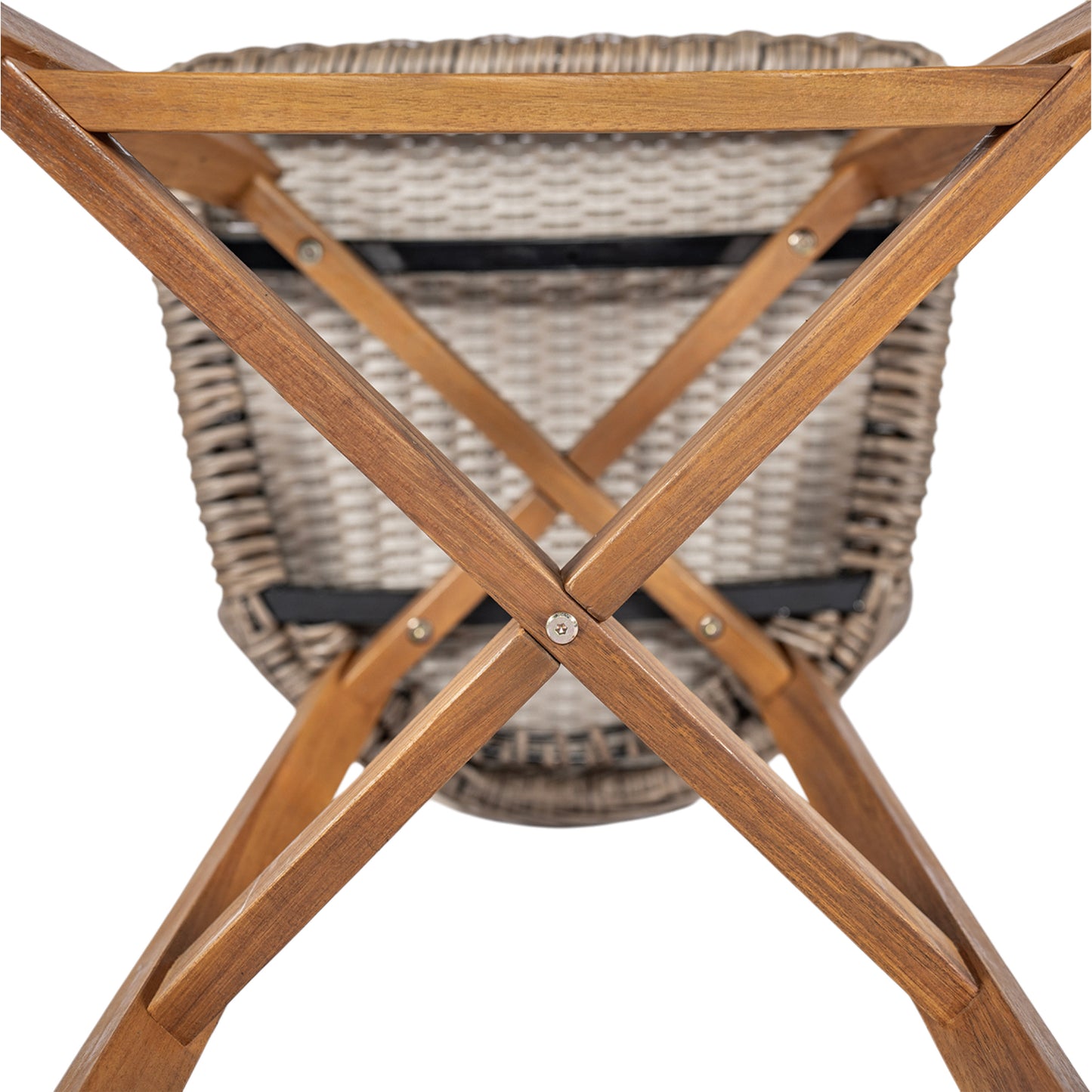 Outdoor Bar Stool, Teak Finished Wood with Light Brown Wicker, Set of 2