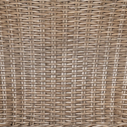 Outdoor Bar Stool, Teak Finished Wood with Light Brown Wicker, Set of 2