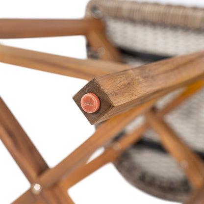 Outdoor Bar Stool, Teak Finished Wood with Light Brown Wicker, Set of 2