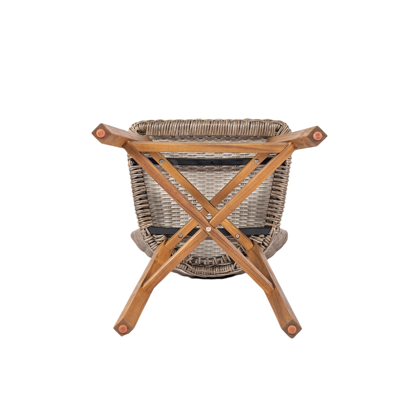 Outdoor Bar Stool, Teak Finished Wood with Light Brown Wicker, Set of 2