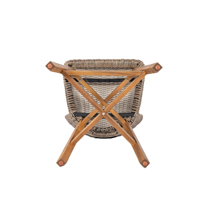 Outdoor Bar Stool, Teak Finished Wood with Light Brown Wicker, Set of 2
