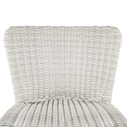 Outdoor Bar Stool, Teak Finished Wood with Light Grey Wicker, Set of 2