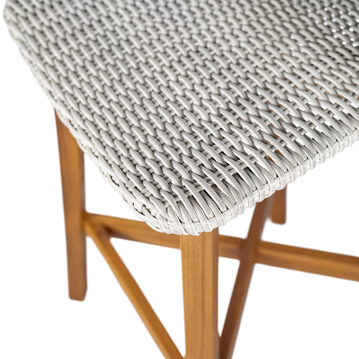 Outdoor Bar Stool, Teak Finished Wood with Light Grey Wicker, Set of 2