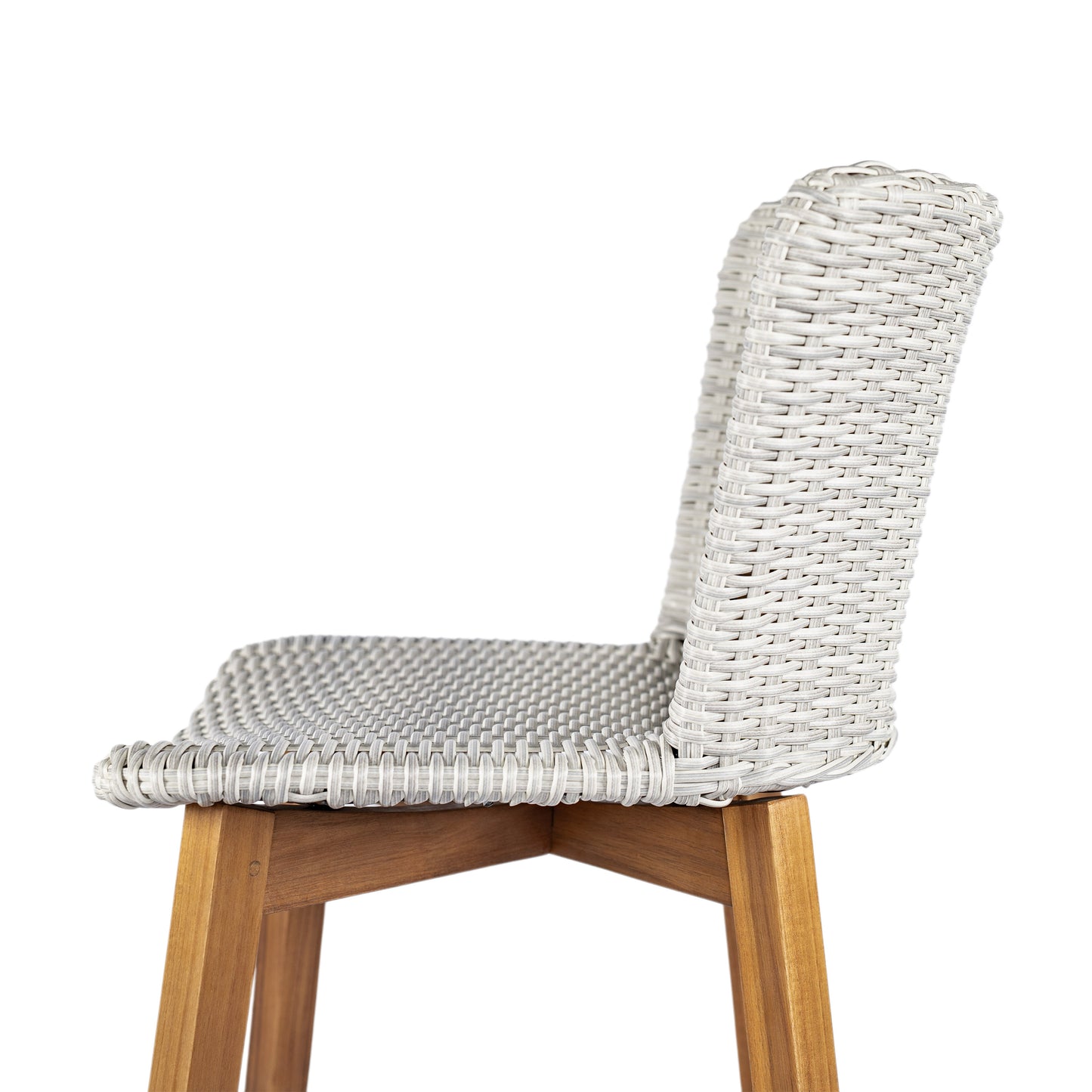 Outdoor Bar Stool, Teak Finished Wood with Light Grey Wicker, Set of 2