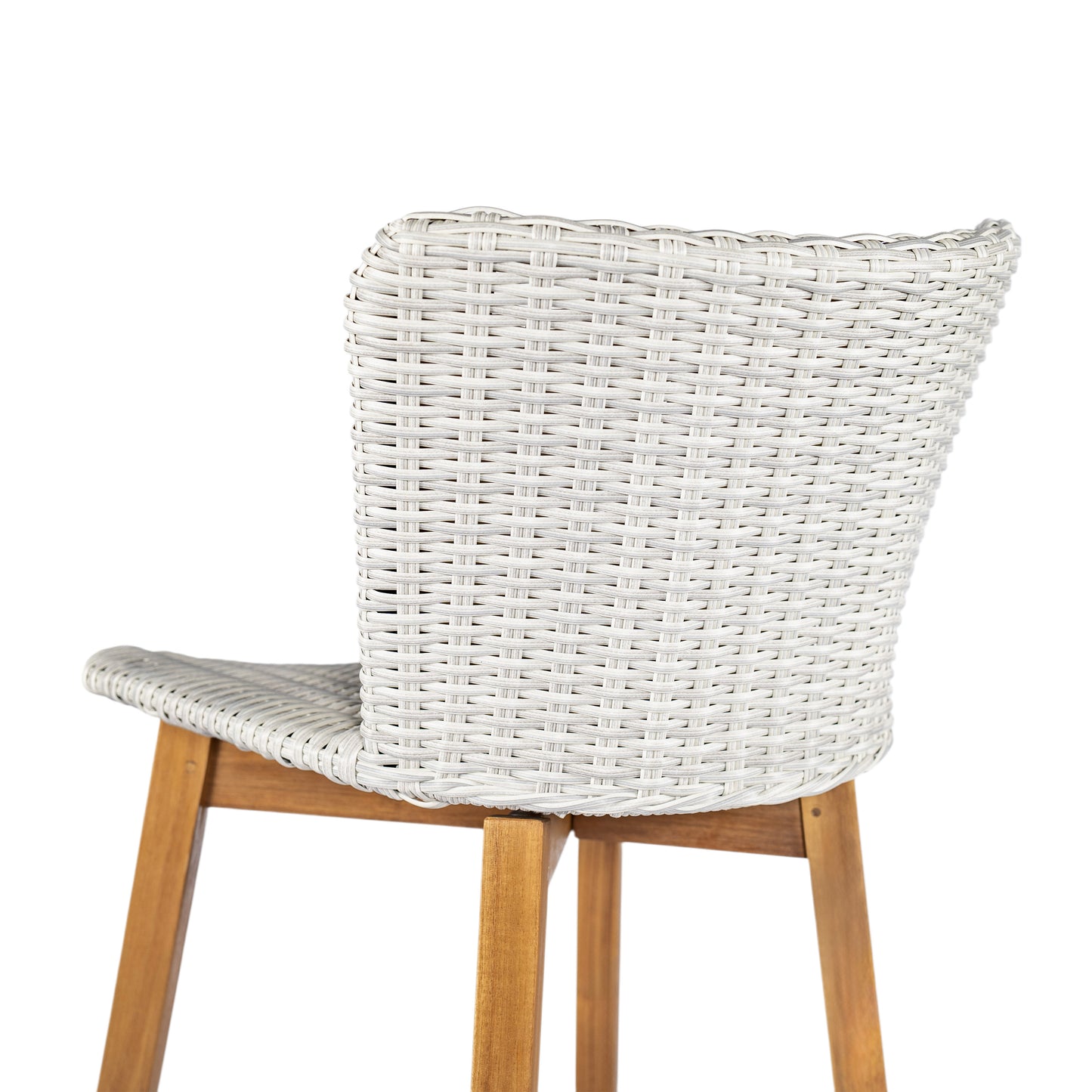 Outdoor Bar Stool, Teak Finished Wood with Light Grey Wicker, Set of 2