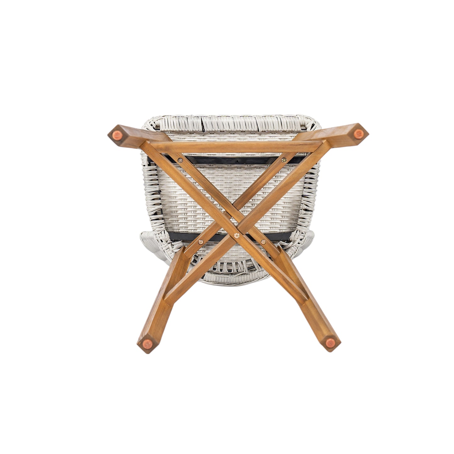 Outdoor Bar Stool, Teak Finished Wood with Light Grey Wicker, Set of 2