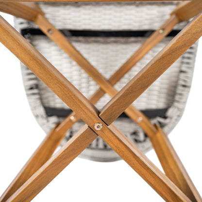 Outdoor Bar Stool, Teak Finished Wood with Light Grey Wicker, Set of 2