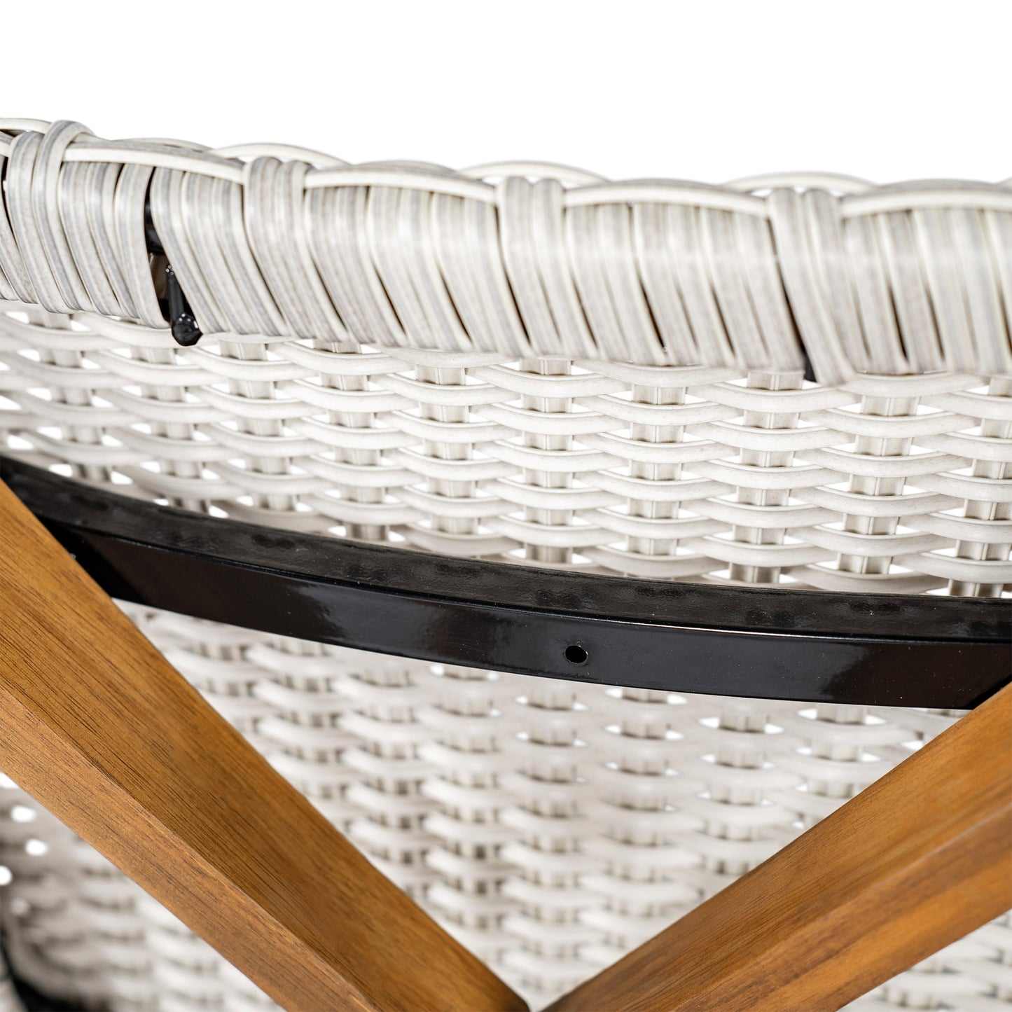 Outdoor Bar Stool, Teak Finished Wood with Light Grey Wicker, Set of 2