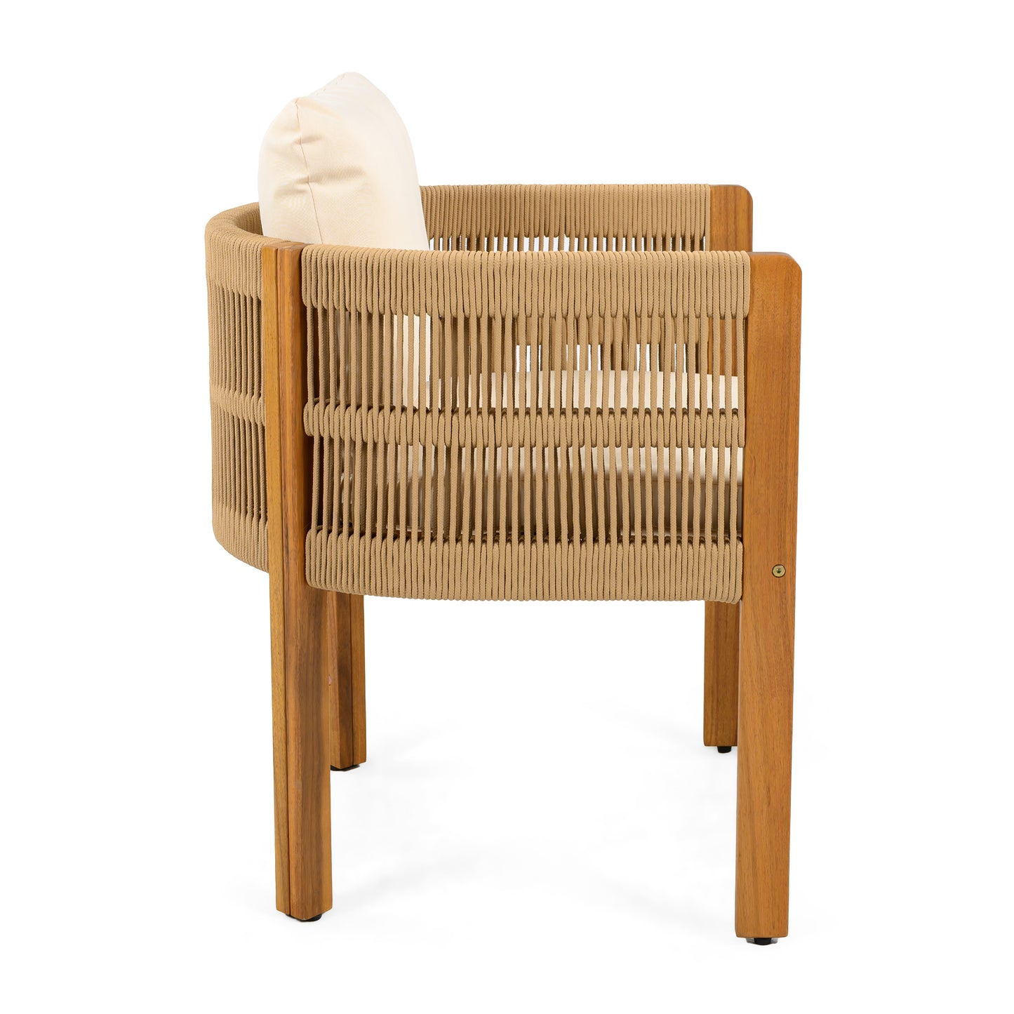 Acacia Wood Outdoor Dining Chairs 2-Pack with Brown Rope Handles, Washable Waterproof Beige Cushions, 400 lbs Capacity