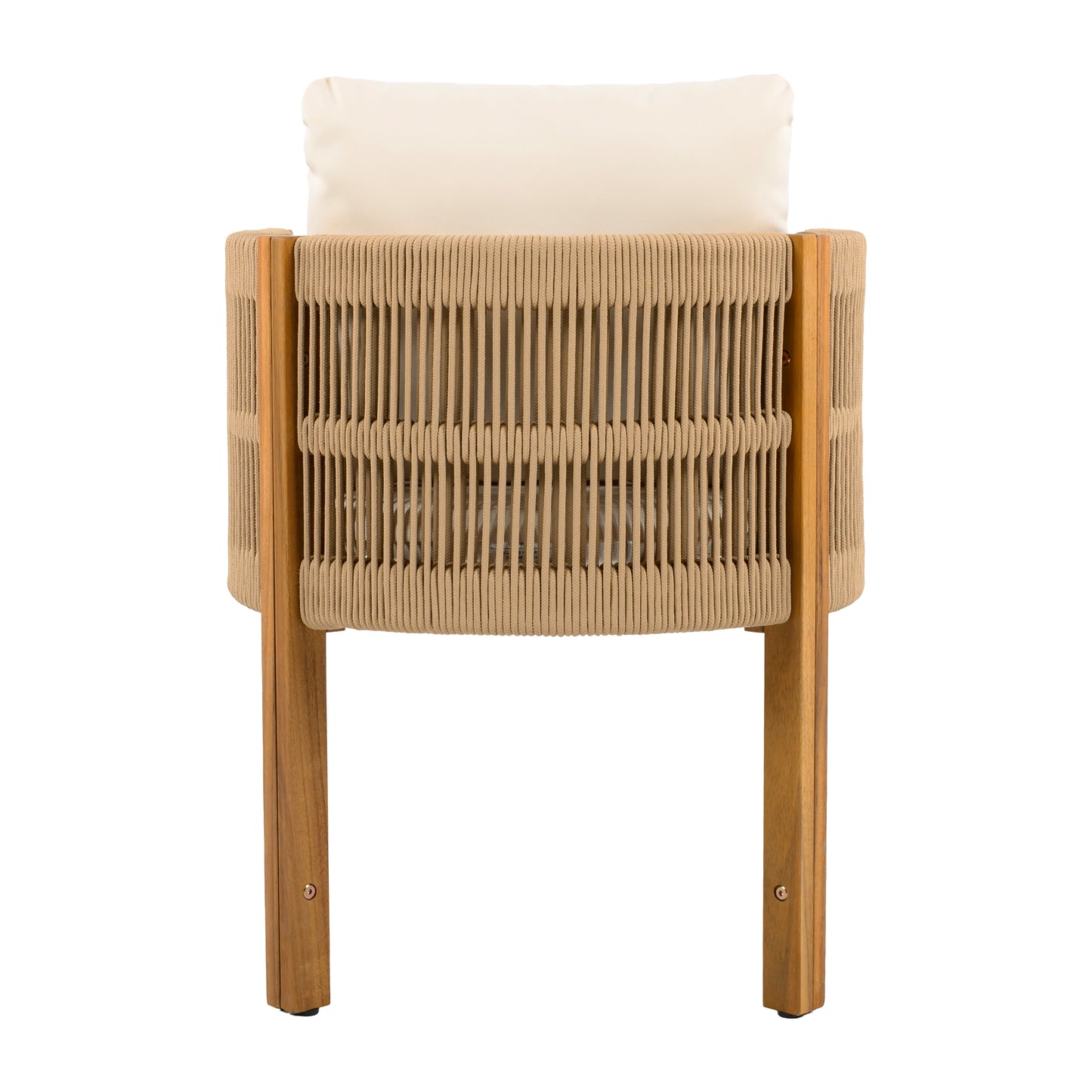 Acacia Wood Outdoor Dining Chairs 2-Pack with Brown Rope Handles, Washable Waterproof Beige Cushions, 400 lbs Capacity