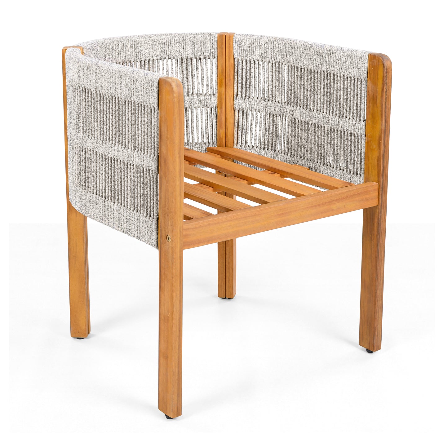 Acacia Wood Outdoor Dining Chairs 2-Pack with Mix White Rope Handles, Washable Waterproof Beige Cushions, 400 lbs Capacity