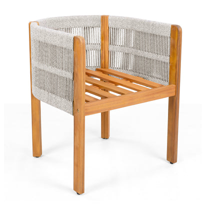 Acacia Wood Outdoor Dining Chairs 2-Pack with Mix White Rope Handles, Washable Waterproof Beige Cushions, 400 lbs Capacity