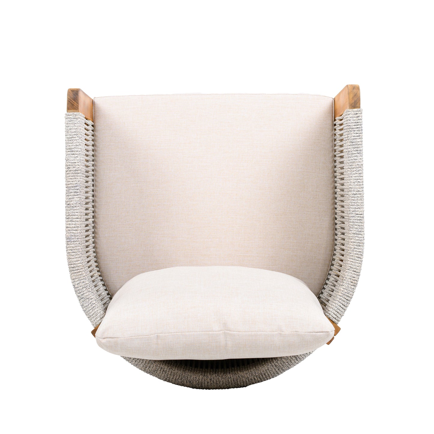 Acacia Wood Outdoor Dining Chairs 2-Pack with Mix White Rope Handles, Washable Waterproof Beige Cushions, 400 lbs Capacity