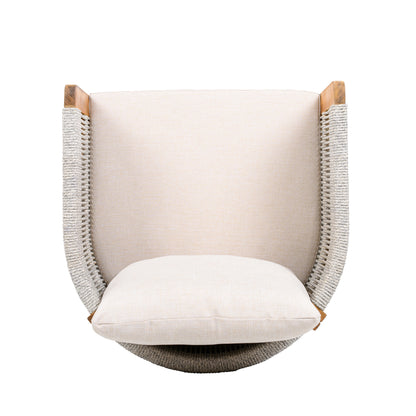 Acacia Wood Outdoor Dining Chairs 2-Pack with Mix White Rope Handles, Washable Waterproof Beige Cushions, 400 lbs Capacity