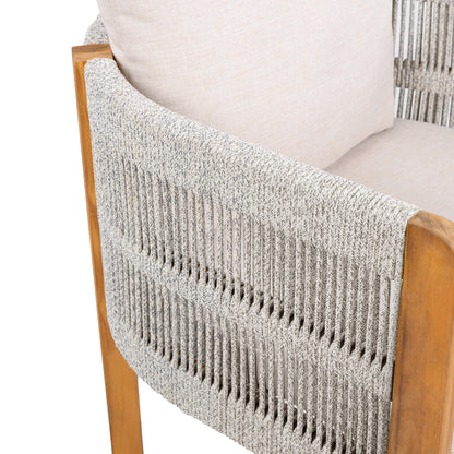 Acacia Wood Outdoor Dining Chairs 2-Pack with Mix White Rope Handles, Washable Waterproof Beige Cushions, 400 lbs Capacity