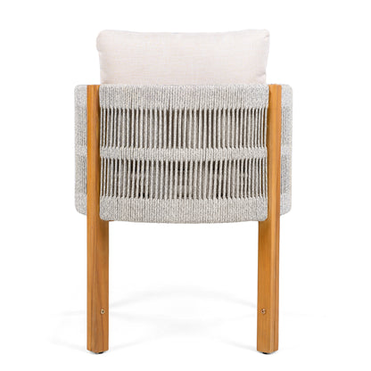 Acacia Wood Outdoor Dining Chairs 2-Pack with Mix White Rope Handles, Washable Waterproof Beige Cushions, 400 lbs Capacity