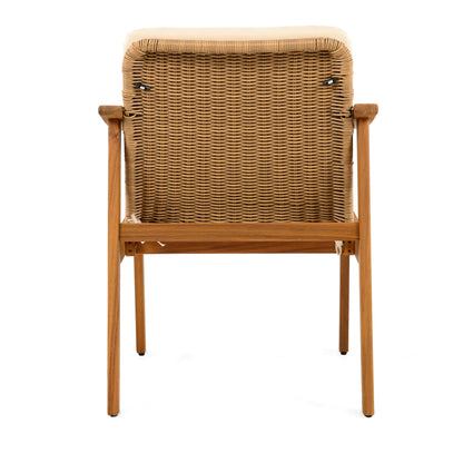 Outdoor Dining Chairs Set of 2, Teak Color Acacia Wood Frame, Brown PE Wicker, Beige Waterproof Cushion, Ideal for Patios, Gardens