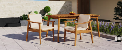 Outdoor Dining Chairs Set of 2, Teak Color Acacia Wood Frame, Brown PE Wicker, Beige Waterproof Cushion, Ideal for Patios, Gardens