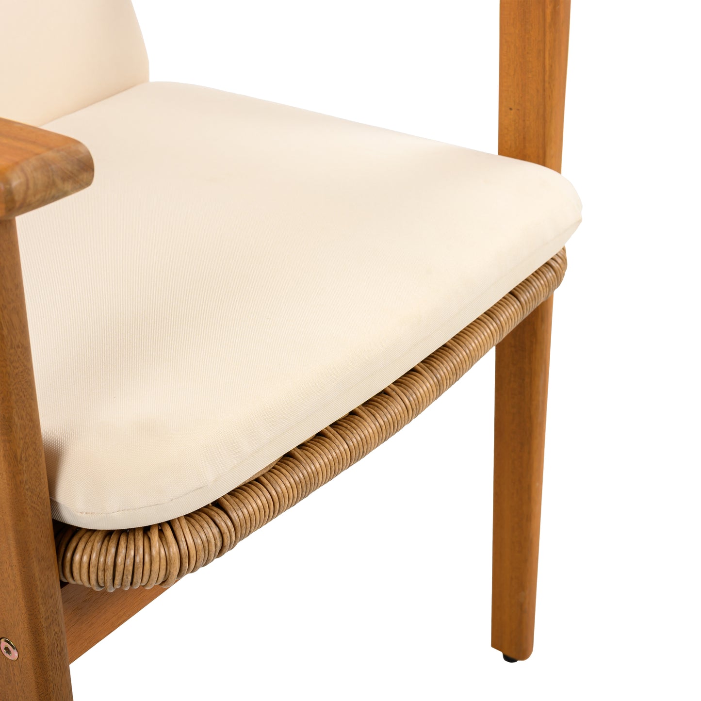 Outdoor Dining Chairs Set of 2, Teak Color Acacia Wood Frame, Brown PE Wicker, Beige Waterproof Cushion, Ideal for Patios, Gardens