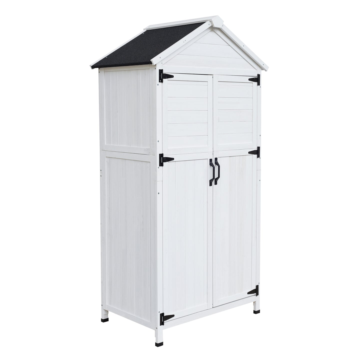 67" White Fir Wood Storage Shed with Double Doors