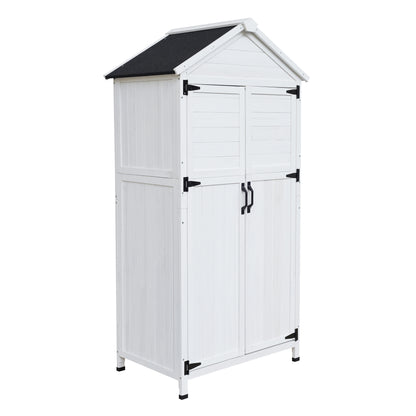 67" White Fir Wood Storage Shed with Double Doors