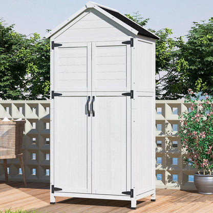 67" White Fir Wood Storage Shed with Double Doors