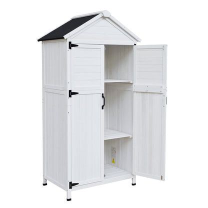 67" White Fir Wood Storage Shed with Double Doors
