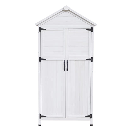 67" White Fir Wood Storage Shed with Double Doors