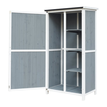 54" Two-Tone Storage Shed - Gray & White Design with Sloped Roof & 5 Compartments