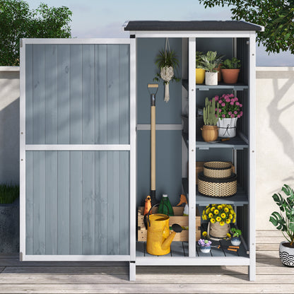 54" Two-Tone Storage Shed - Gray & White Design with Sloped Roof & 5 Compartments