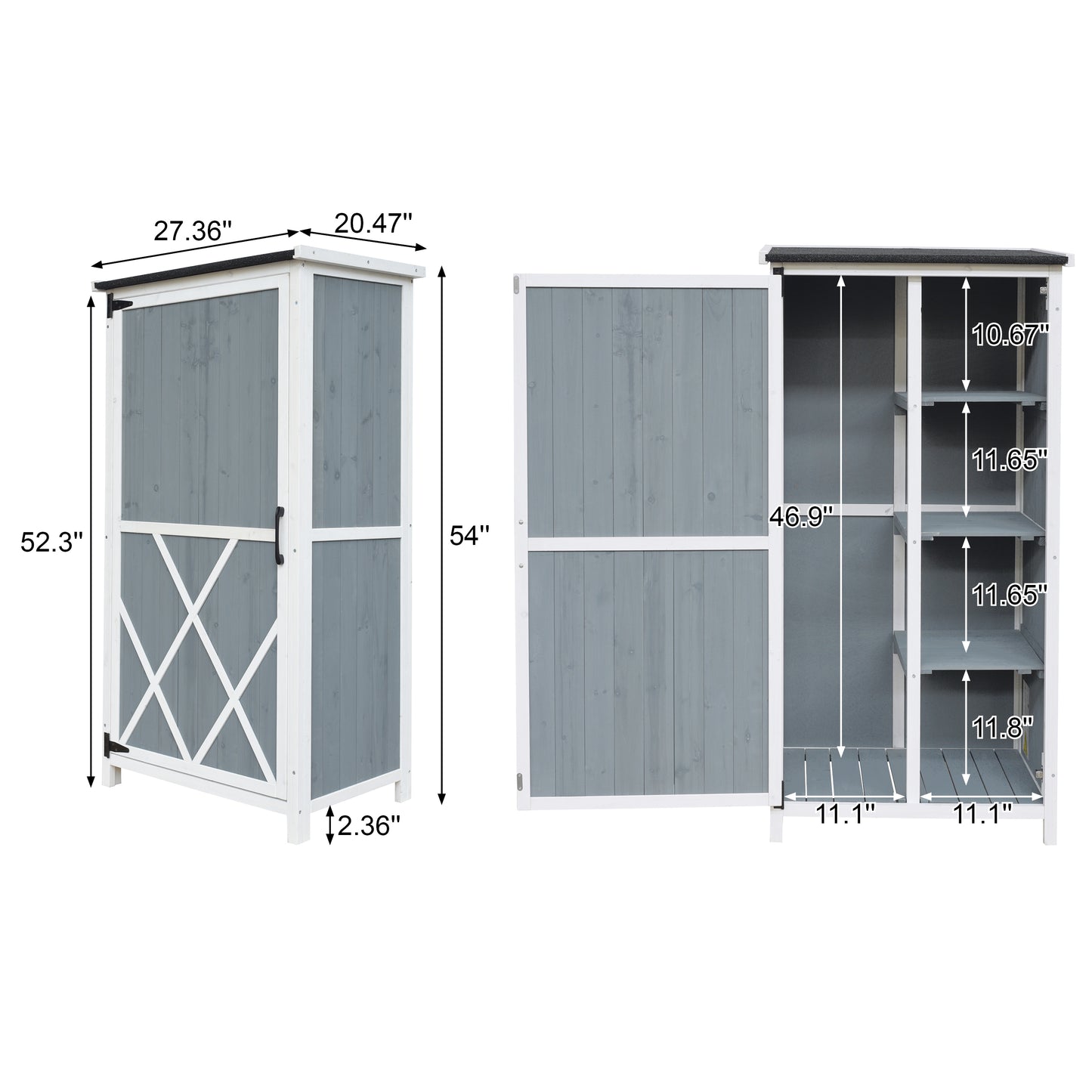 54" Two-Tone Storage Shed - Gray & White Design with Sloped Roof & 5 Compartments