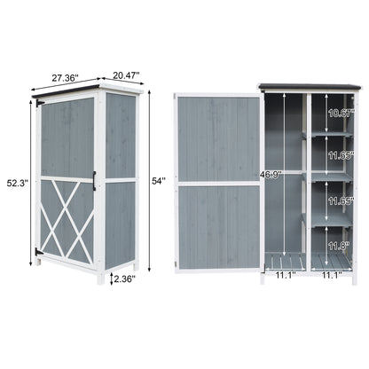 54" Two-Tone Storage Shed - Gray & White Design with Sloped Roof & 5 Compartments