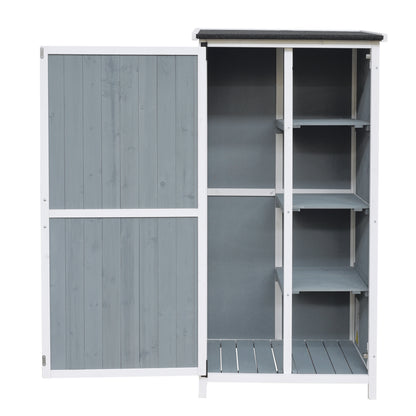 54" Two-Tone Storage Shed - Gray & White Design with Sloped Roof & 5 Compartments