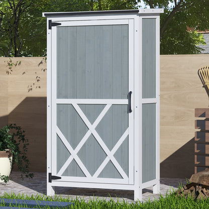 54" Two-Tone Storage Shed - Gray & White Design with Sloped Roof & 5 Compartments