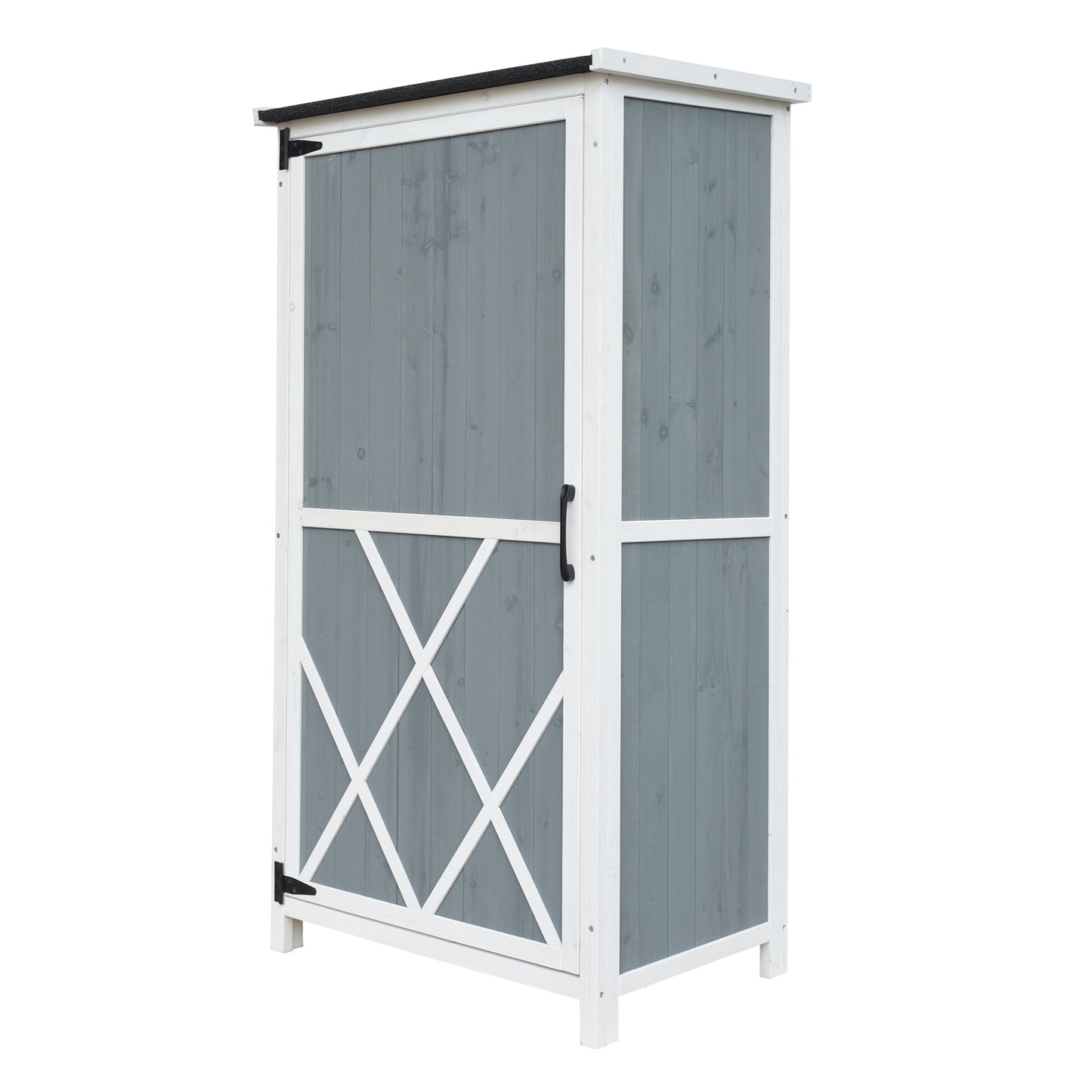 54" Two-Tone Storage Shed - Gray & White Design with Sloped Roof & 5 Compartments