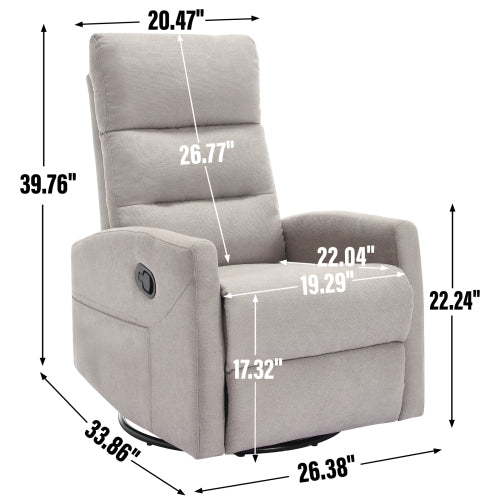 Manual Recliner Chair with Rocker and Swivel in Fabric for Living Room, Grey