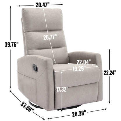Manual Recliner Chair with Rocker and Swivel in Fabric for Living Room, Grey