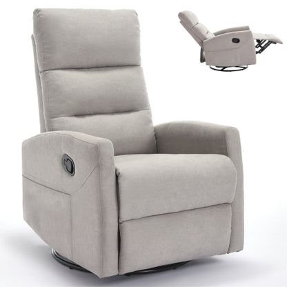 Manual Recliner Chair with Rocker and Swivel in Fabric for Living Room, Grey
